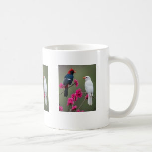 Rote und weiße Vögel auf Zweig mit rosa Blüten Tas Kaffeetasse