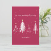Rote und weiße Weihnachtsbaum Gold Stars Einladung (Stehend Vorderseite)