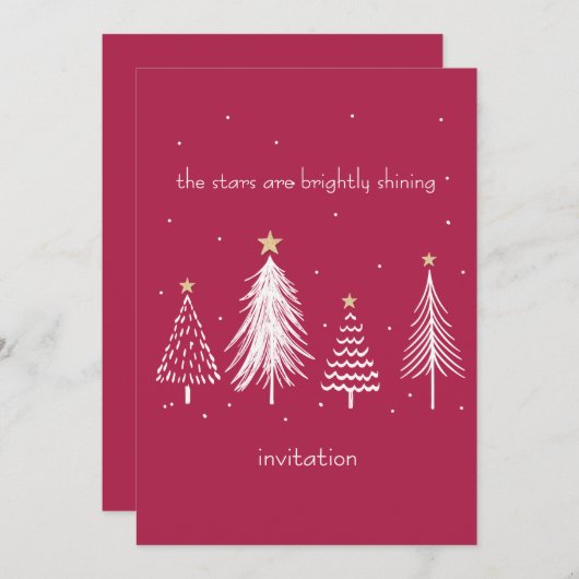 Rote und weiße Weihnachtsbaum Gold Stars Einladung (Vorne/Hinten)