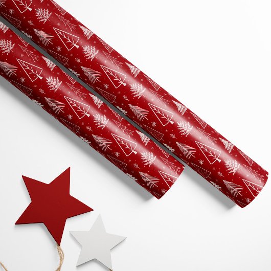 Rote und weiße Weihnachtsbaumen Geschenkpapier