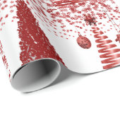 Rote und weiße Weihnachtsbaumschneeflocken Geschenkpapier (Rolleneckpunkt)