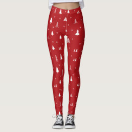 Rote und weiße Weihnachtsbaumschneeflocken Leggings