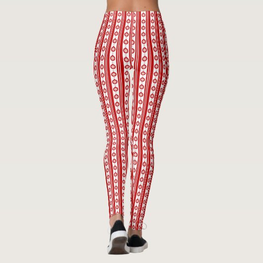 Rote und weiße Weihnachtsblasen mit Schneeflocken Leggings (Rückseite)