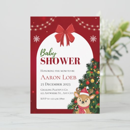 Rote und weiße Weihnachtsdusche Einladung (Stehend Vorderseite)