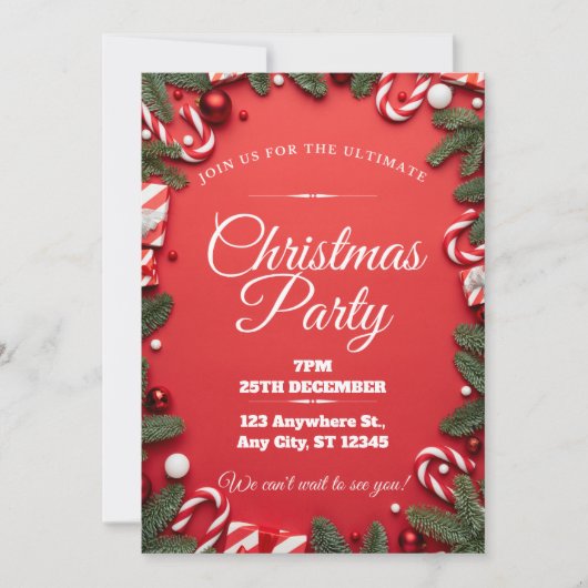 Rote und weiße Weihnachtsfeier Party Einladung (Vorderseite)