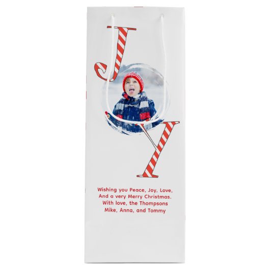 Rote und weiße Weihnachtsfreude Personalisiert Geschenktüte Für Weinflaschen (Vorderseite)