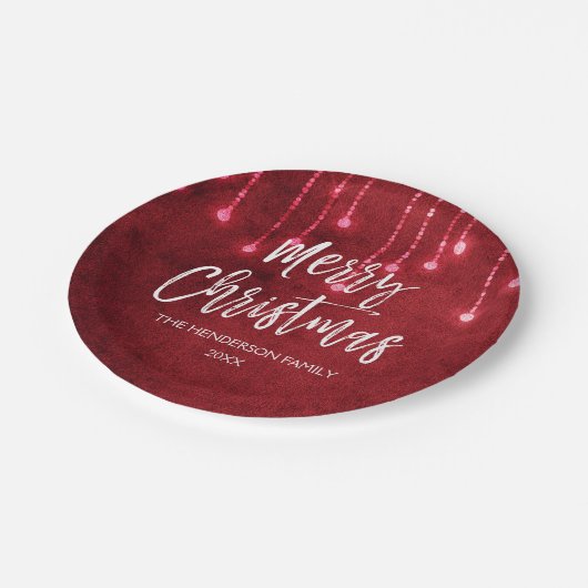 Rote und weiße Weihnachtskripte Pappteller (Schrägansicht)