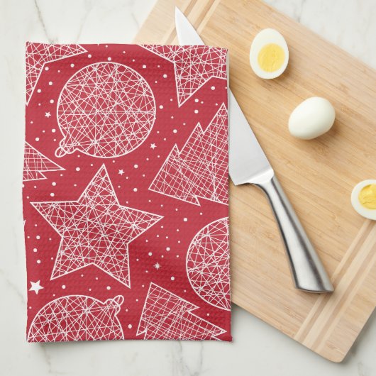 Rote und weiße Weihnachtsküche Handtücher (Viertel Falte)