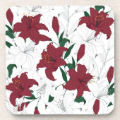 Rote und weiße Weihnachtslilien Getränkeuntersetzer (Vorderseite)