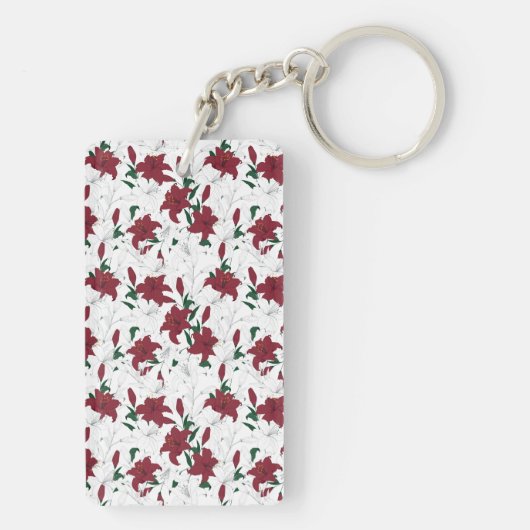 Rote und weiße Weihnachtslilien Schlüsselanhänger (Rückseite)