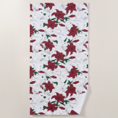 Rote und weiße Weihnachtslilien Strandtuch (Vorderseite)