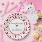 Rote und weiße Weihnachtsmannmützen und Süßspeisen Pappteller (Party)