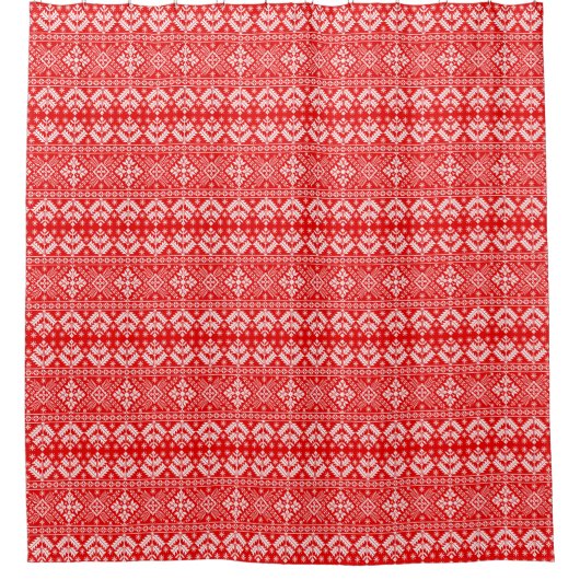 Rote und weiße Weihnachtsmesse Isle Pattern Duschvorhang (Vorderseite)