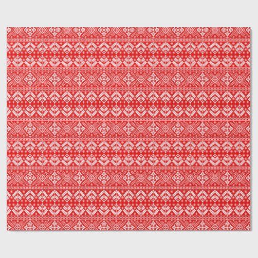 Rote und weiße Weihnachtsmesse Isle Pattern Geschenkpapier (Flach)