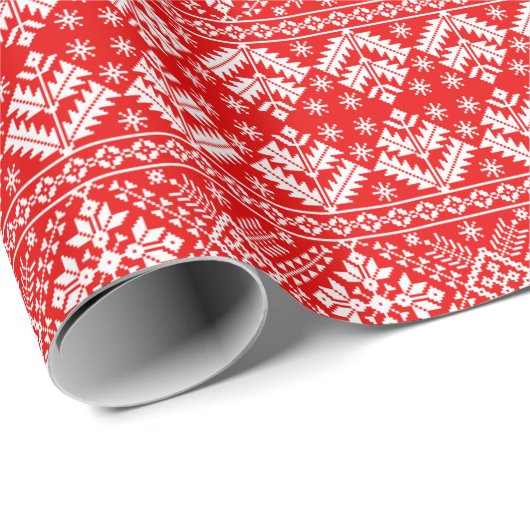 Rote und weiße Weihnachtsmesse Isle Pattern Geschenkpapier (Rolleneckpunkt)