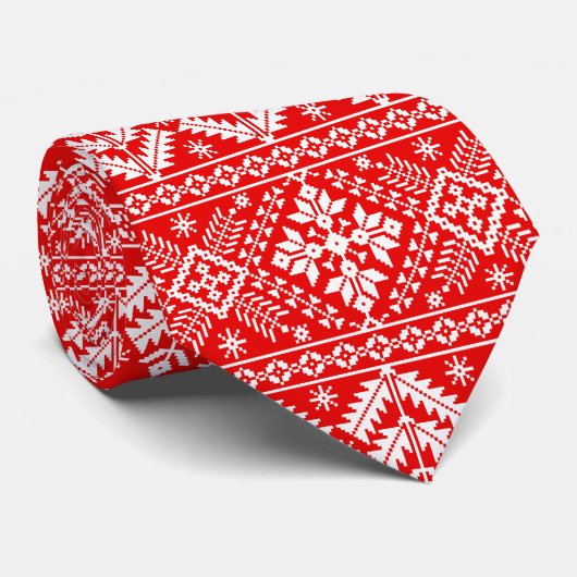Rote und weiße Weihnachtsmesse Isle Pattern Krawatte (Gerollt)