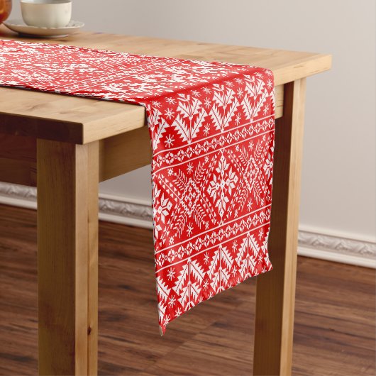 Rote und weiße Weihnachtsmesse Isle Pattern Kurzer Tischläufer (Beispiel)