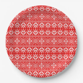 Rote und weiße Weihnachtsmesse Isle Pattern Pappteller