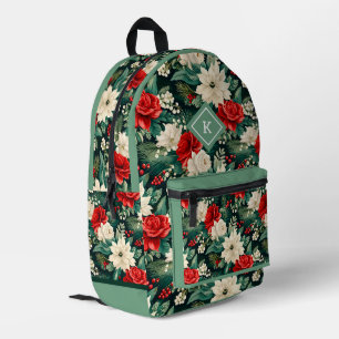 Rote und weiße Weihnachtsmuster für Blume Bedruckter Rucksack