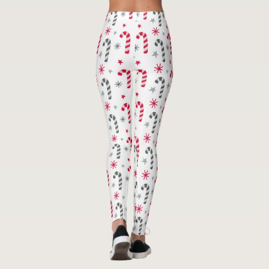 Rote und weiße Weihnachtsmuster mit Candy Canes Leggings (Rückseite)