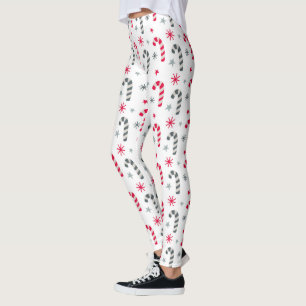 Rote und weiße Weihnachtsmuster mit Candy Canes Leggings