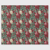 Rote und weiße Weihnachtsschmuck und Grünpflanzen Geschenkpapier (Flach)