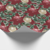 Rote und weiße Weihnachtsschmuck und Grünpflanzen Geschenkpapier (Ecke)