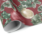 Rote und weiße Weihnachtsschmuck und Grünpflanzen Geschenkpapier (Rolleneckpunkt)