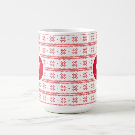 Rote und weiße Weihnachtsschneeflocken Geometrie Kaffeetasse (Mittel)