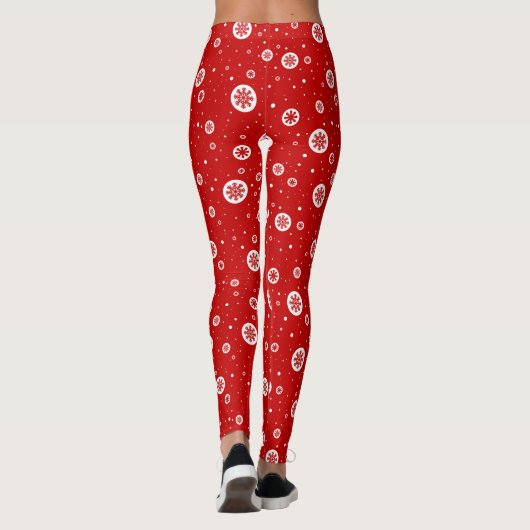 Rote und weiße Weihnachtsschneeflocken und Schneem Leggings (Rückseite)