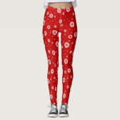 Rote und weiße Weihnachtsschneeflocken und Schneem Leggings (Vorderseite)