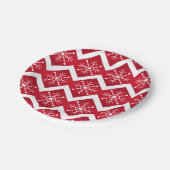 Rote und weiße Weihnachtsschneeflocken Zickzack Mu Pappteller (Schrägansicht)