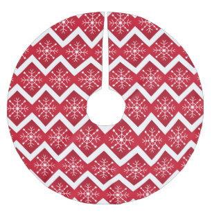 Rote und weiße Weihnachtsschneeflocken Zickzack Mu Polyester Weihnachtsbaumdecke