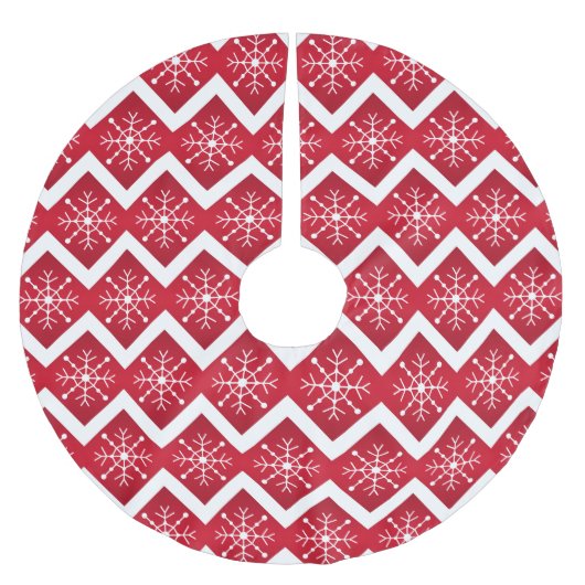 Rote und weiße Weihnachtsschneeflocken Zickzack Mu Polyester Weihnachtsbaumdecke (Vorderseite)