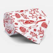 Rote und weiße Weihnachtsvögel und Blattwerk Krawatte (Gerollt)