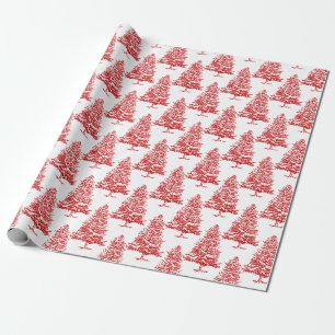 Rote und weiße Winterspruce-Bäume Geschenkpapier
