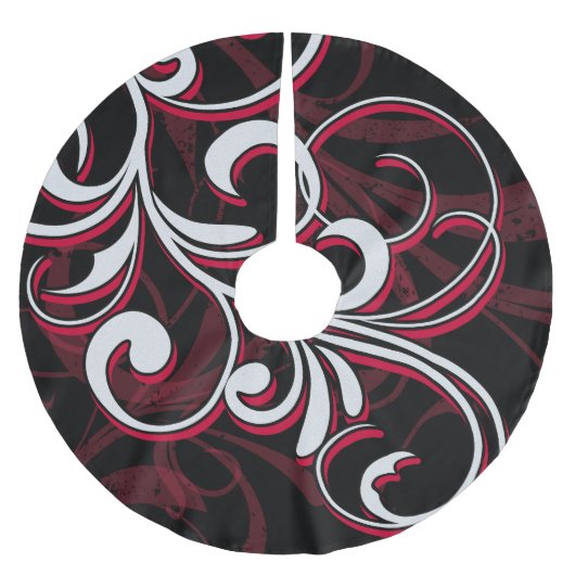 Rote und weiße Wirbel Polyester Weihnachtsbaumdecke (Vorderseite)