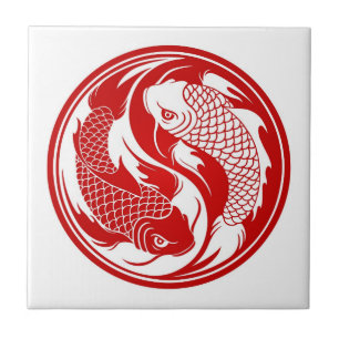 Rote und weiße Yin Yang Koi Fische Fliese