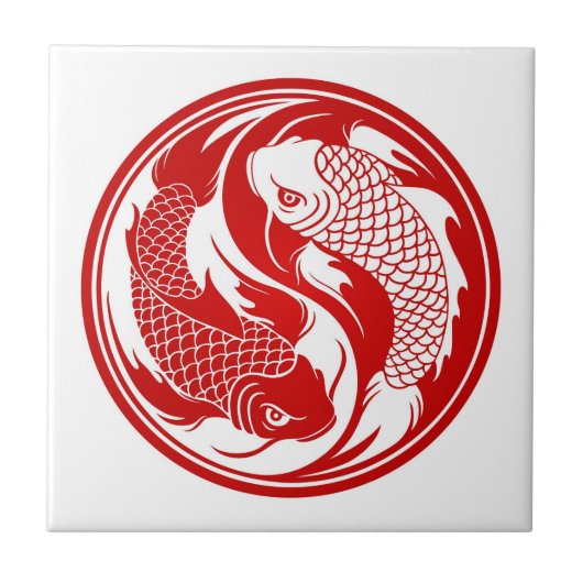 Rote und weiße Yin Yang Koi Fische Fliese (Vorderseite)