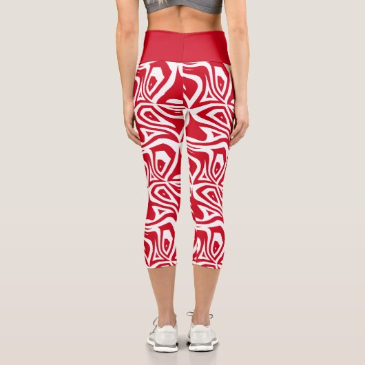 Rote und weiße Zebrastreifen Frauen Capris Legging (Rückseite)