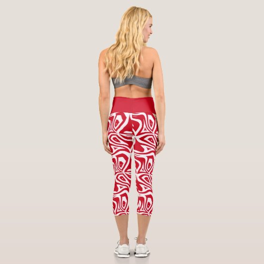 Rote und weiße Zebrastreifen Frauen Capris Legging (Rückseite)