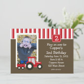 Rote und weiße Zugmaschine Geburtstagseinladung Einladung (Stehend Vorderseite)