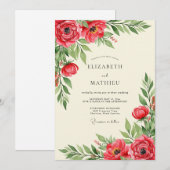 Rote üppige Blumenhochzeit Einladung (Vorne/Hinten)