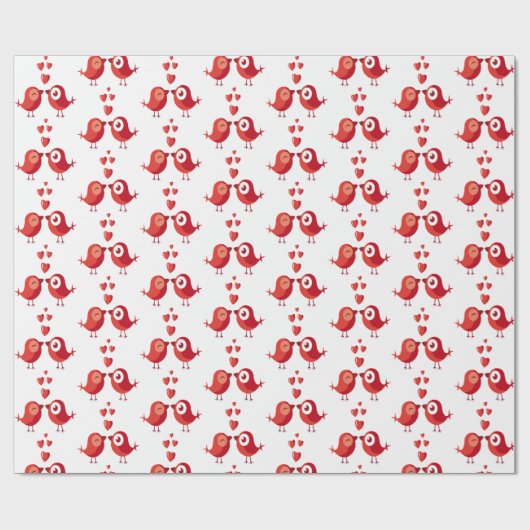 Rote Valentine Birds Geschenkpapier (Flach)