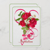 Rote Valentine-Rosen und Band-Herzen Einladung (Vorne/Hinten)