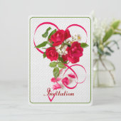Rote Valentine-Rosen und Band-Herzen Einladung (Stehend Vorderseite)