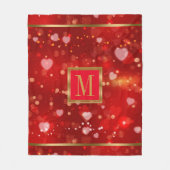 Rote Valentiner Herz-Hintergrund Goldakzent Fleecedecke (Vorderseite)