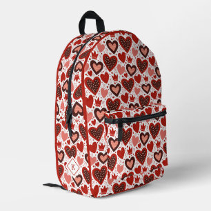 Rote Valentinherzen und Kronenmuster Bedruckter Rucksack