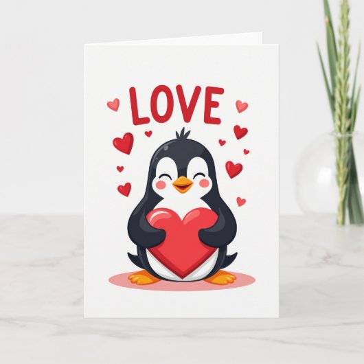 Rote Valentins-Pinguin-Karte Karte (Vorderseite)