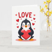 Rote Valentins-Pinguin-Karte Karte (Gelbe Blume)